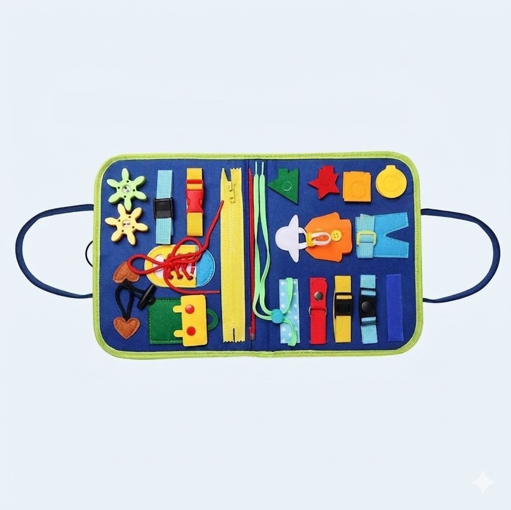 Carica il video: Video dimostrativo Busy Bag Montessori Baby Bru con attività sensoriali
